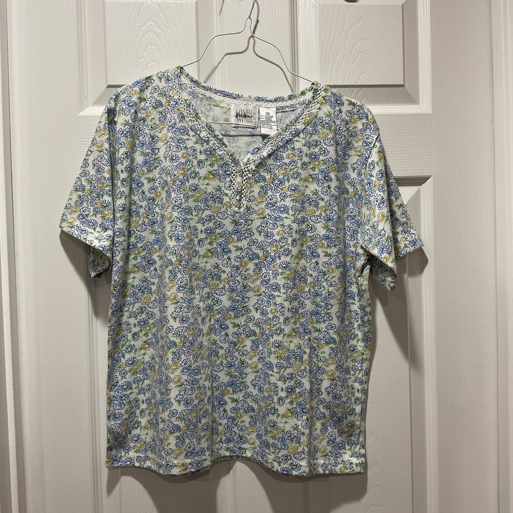 Jason Maxwell Floral Short Sleeve Tee - Blue and Yellow